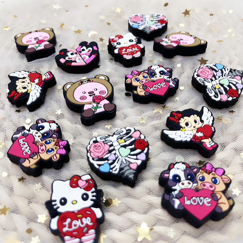 Wholesale 10.pcs/pack Valentine' s Day Beads Silicone Cartoon Jewelry Focal Beads OLY Exclusive