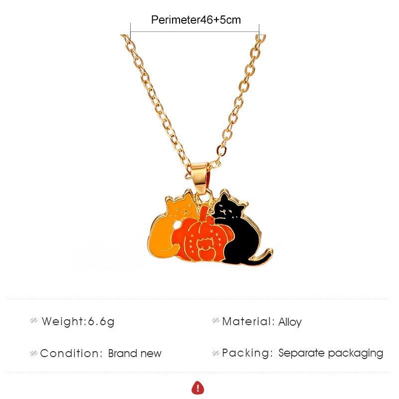 Wholesale Halloween Creative Cartoon Oil Drop Cat Fashion Metal Long Clavicle Chain Necklace
