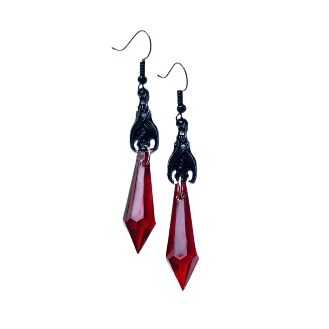Wholesale Gothic jewelry black bat with red teardrop earrings