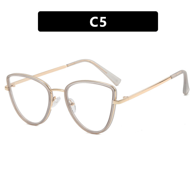 Wholesale PC Anti-blue Light Metal Cat Eye Flat Light Sunglasses