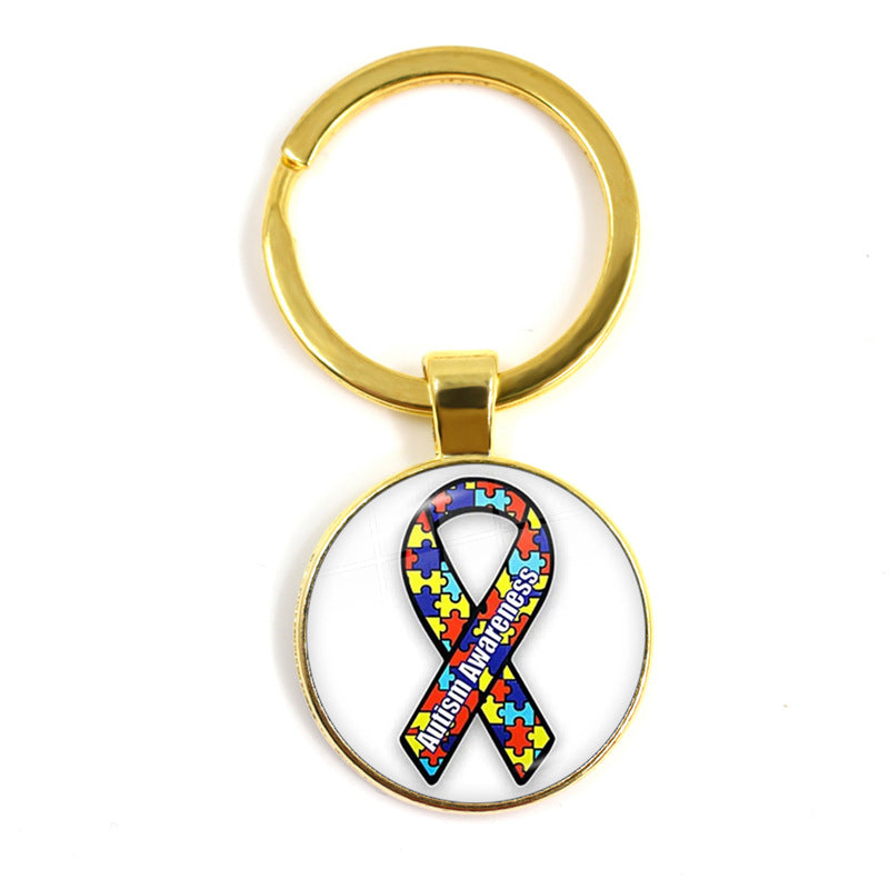 Wholesale Alloy Autism Ribbon Love Keychain