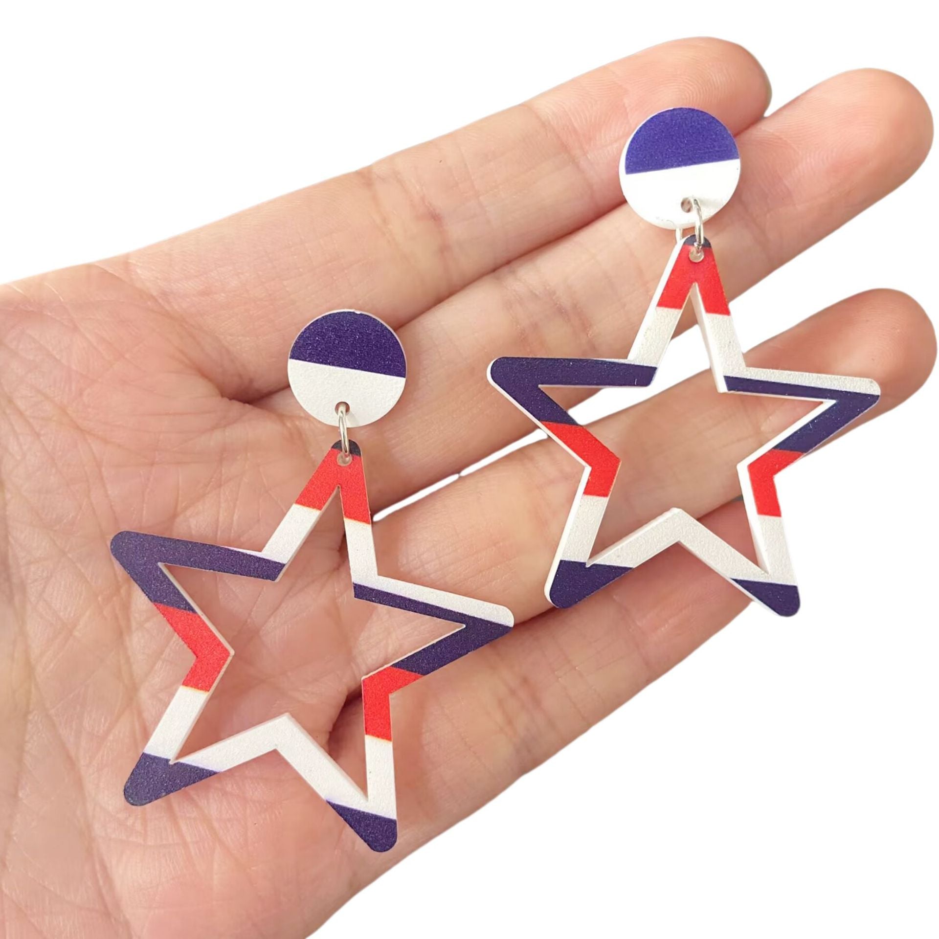 Wholesale American Independence Day red, white and blue striped heart and star earrings