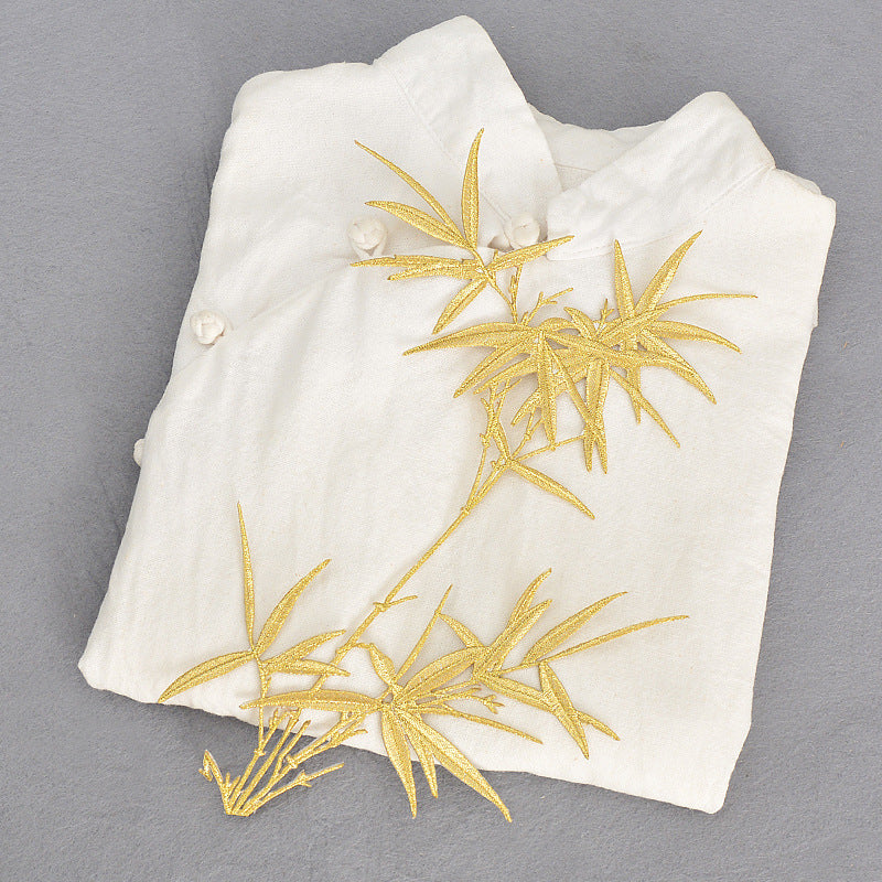 Wholesale Gold Embroidered Bamboo Patch Chinese Style Polyester Coat Decorative Repair Accessory