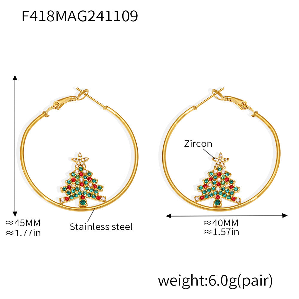 Wholesale Light Luxury Colorful Zircon Christmas Tree Stainless Steel Earrings