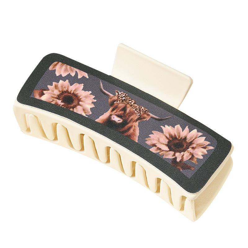 Wholesale Trendy PU Leather Square Shark Clip Hair Claw White Leopard Print Fashion Accessory Boutique Resale