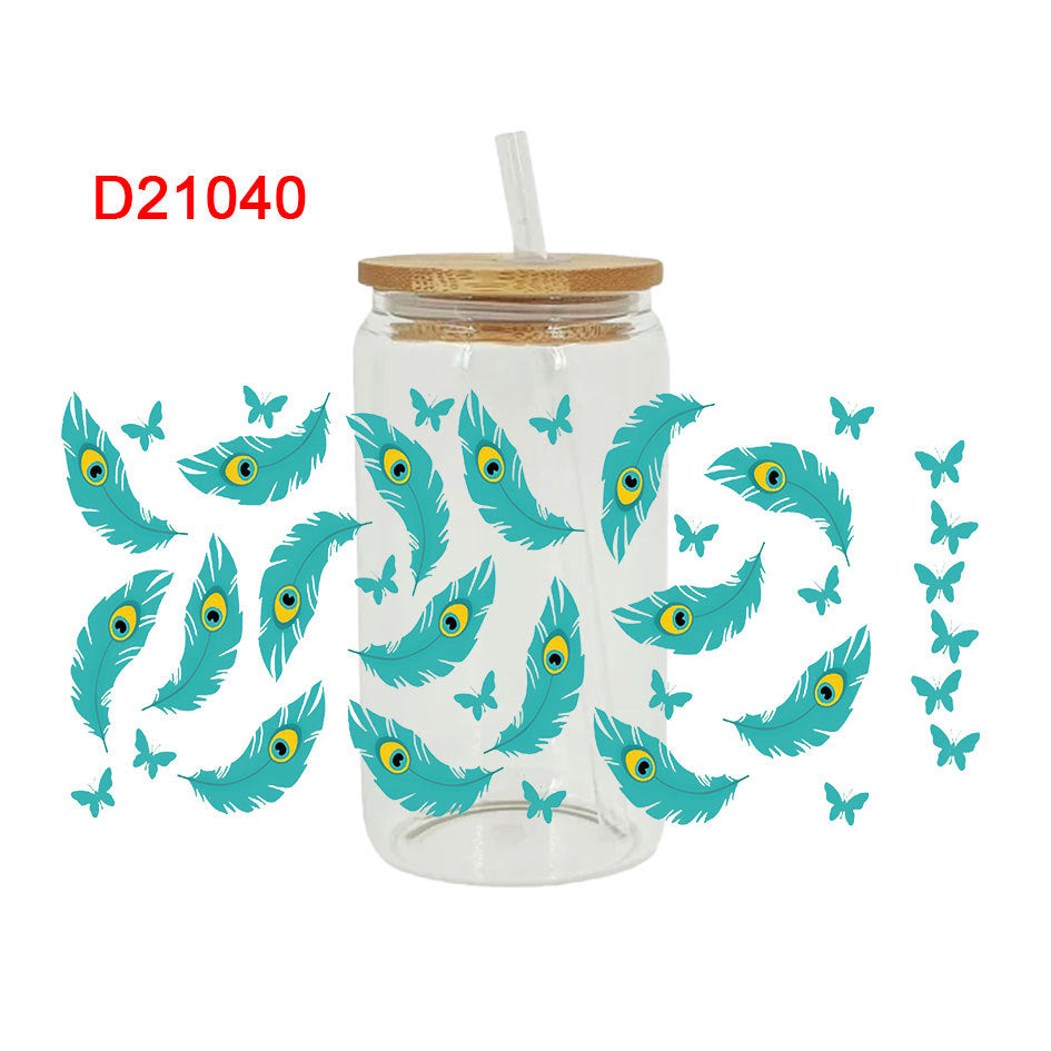 Wholesale Colorful Feather Fireworks 16oz Cup UV DTF Wraps