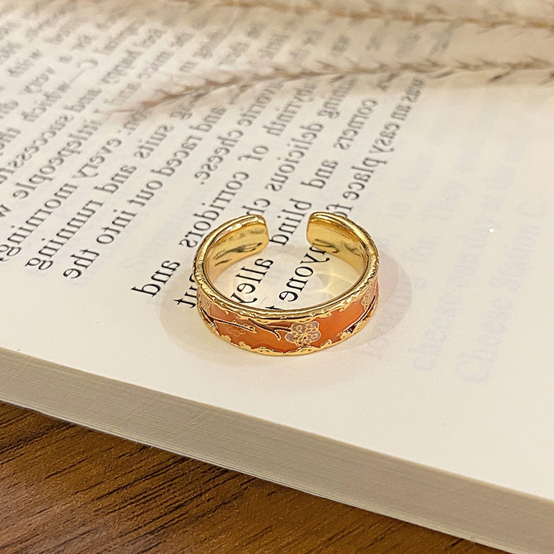 Wholesale Flower bud colored enamel drip pattern ring