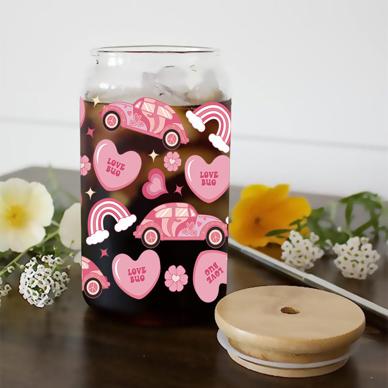 Wholesale Pink Car Love Valentine's Day 16oz Cup UV DTF Wraps