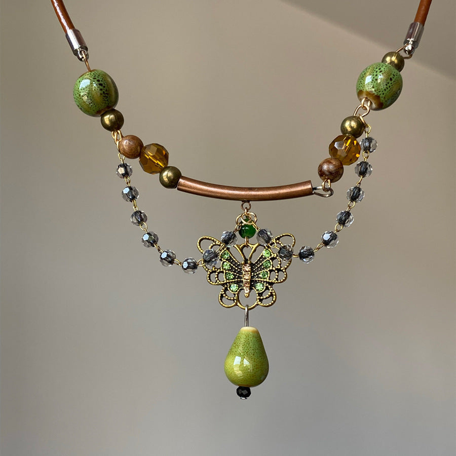 Wholesale Green Butterfly Ceramic Beaded Choker Necklace for Women