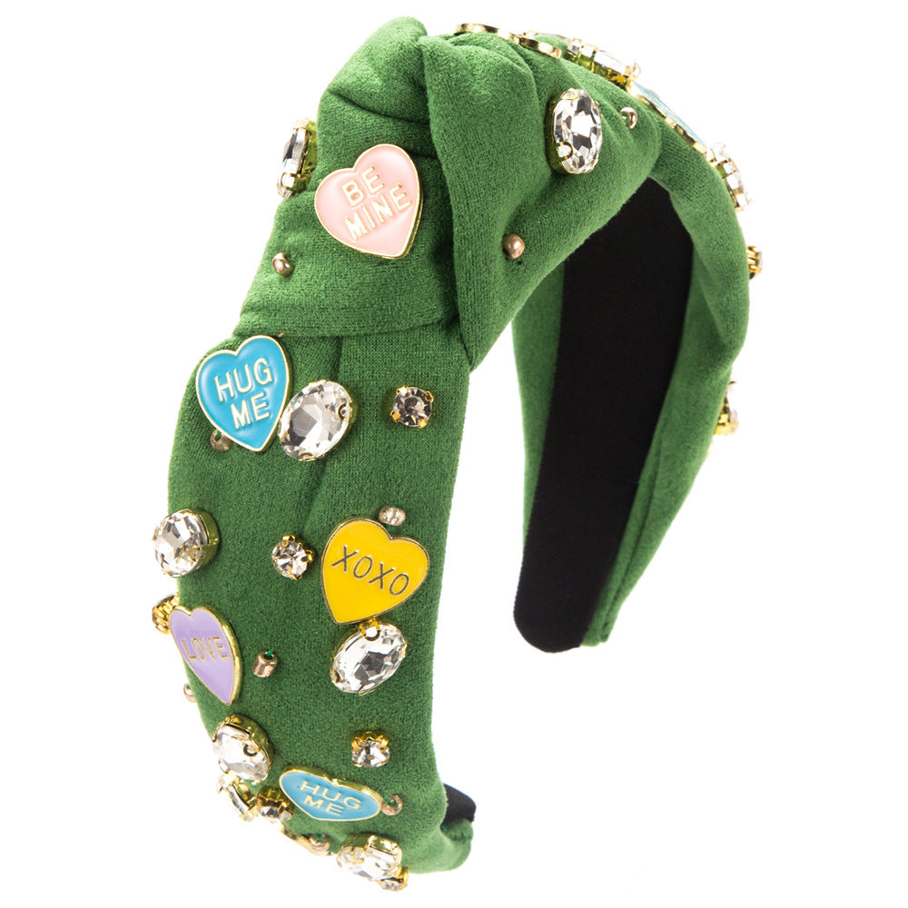 Wholesale Diamond Inlaid Love Fabric Valentine's Day Hair Bands