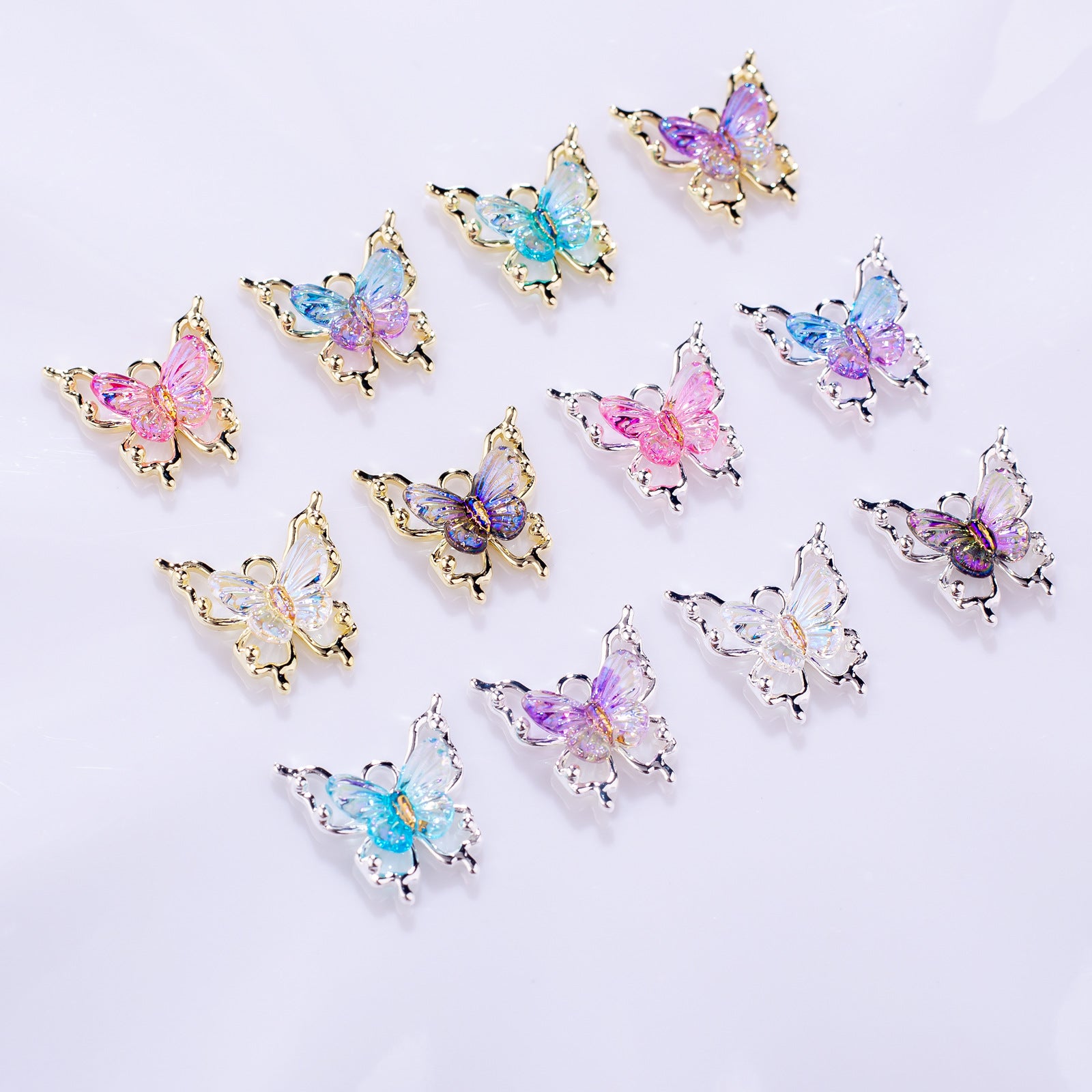 Wholesale 10pcs Butterfly nail art accessories laser magic color gradient ice transparent elf butterfly three-dimensional nail accessories nail art butterfly