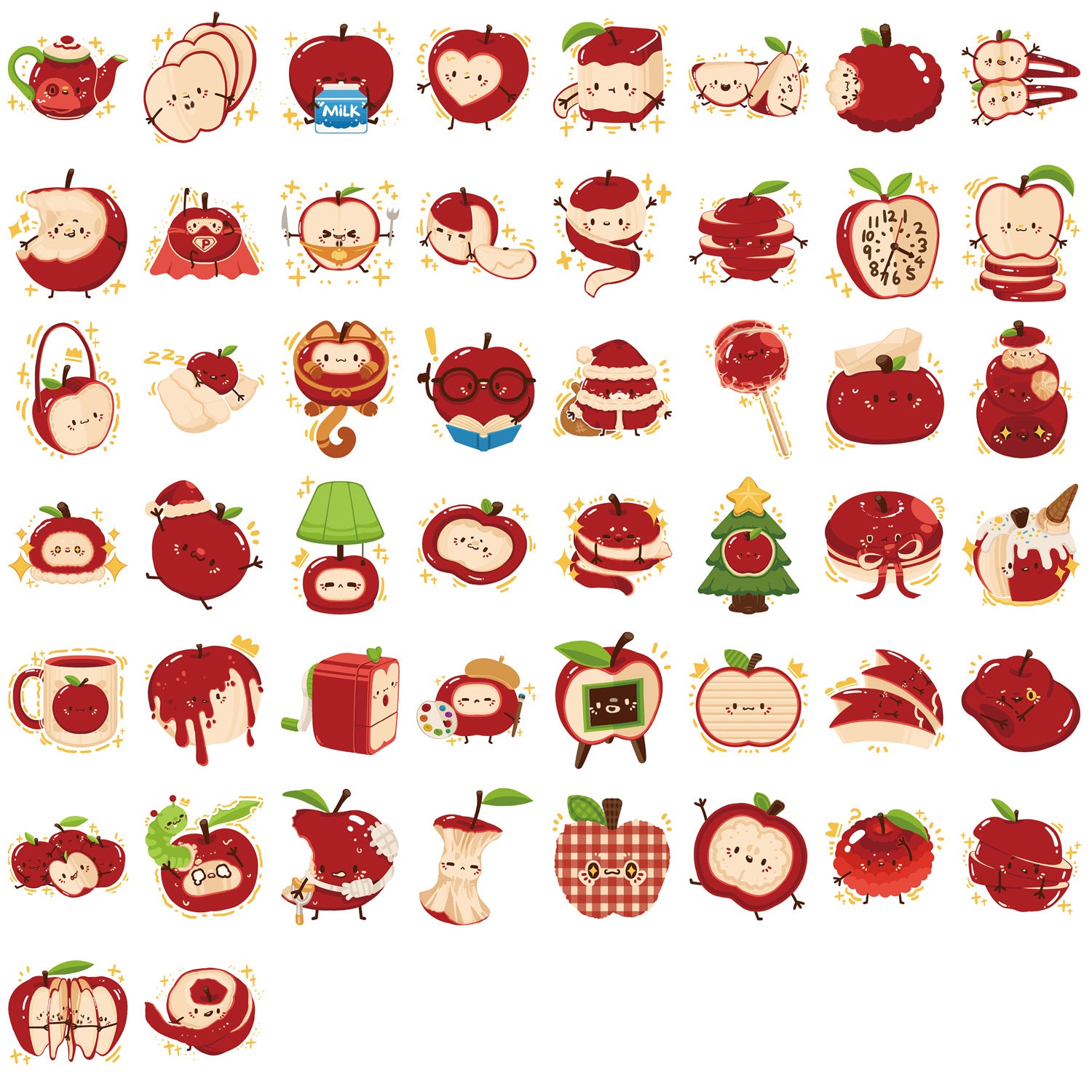 Wholesale 50ps Cartoon Apple Paradise Red Stickers