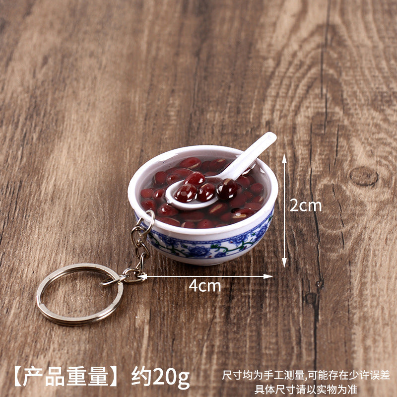 Wholesale Simulation Food 4cm Blue and White Porcelain Bowl Keychain Pendant Chinese Style Gourmet Snack Micro Food Play Model Toy