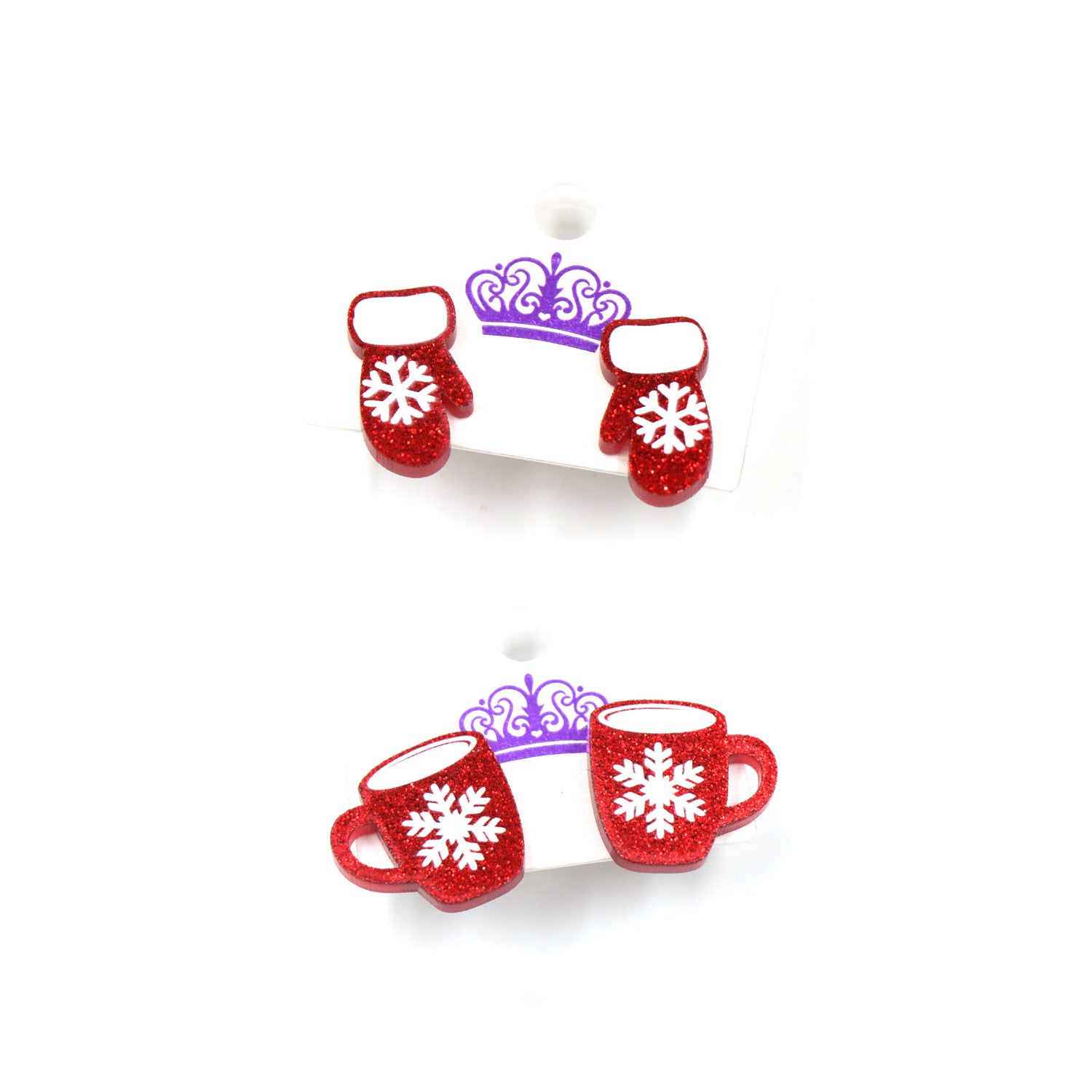 Wholesale Christmas Cute Cut Red Glitter Acrylic Stud Earrings