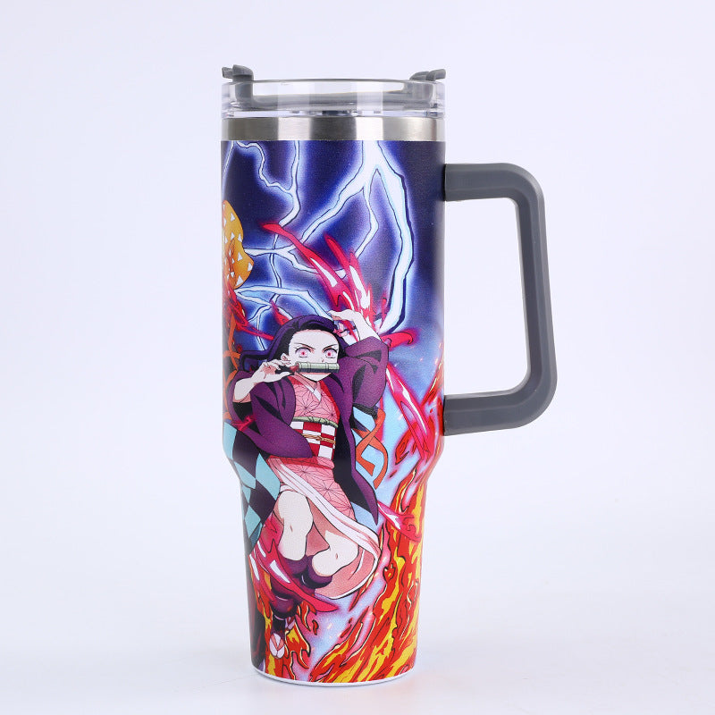 Wholesale Stainless Steel Thermos Cup with Handle and Print Large Capacity 40oz Ice Cup