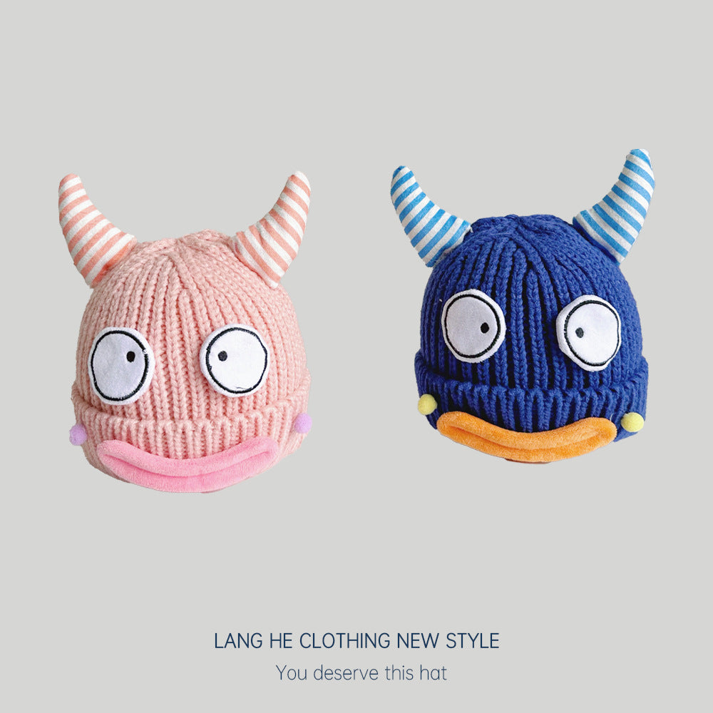 Wholesale 2023 Halloween Autumn and Winter Horns Funny Parent-child Knitted Wool Hat
