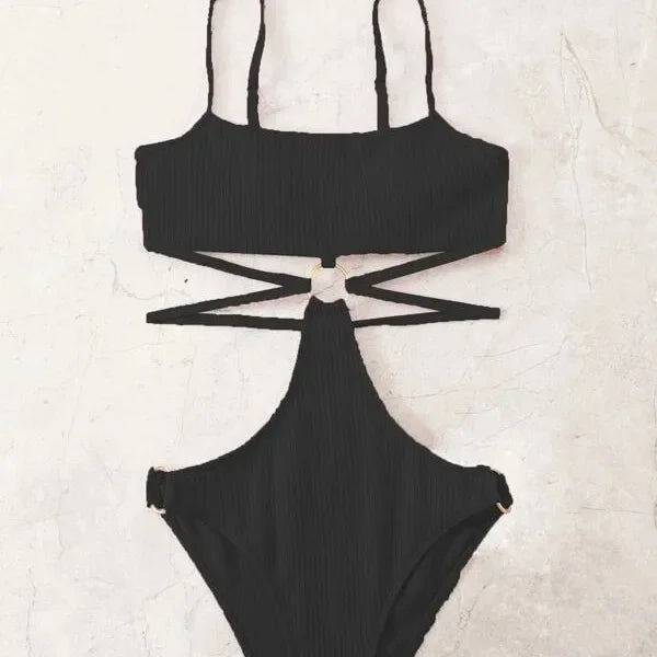 Wholesale Hollow solid color one-piece exposed waist swimsuit