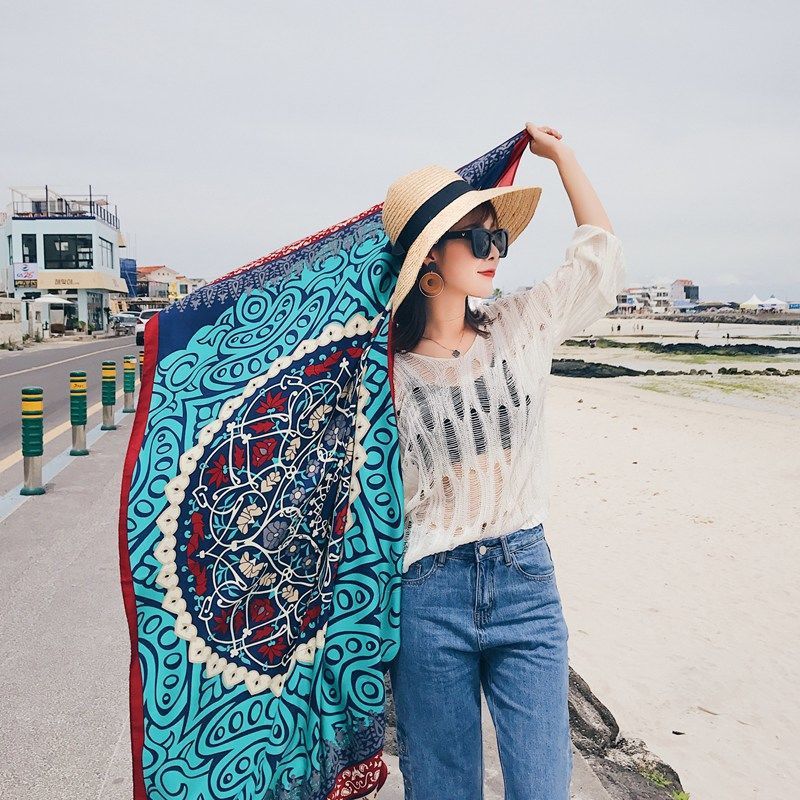 Wholesale Cotton Linen Seaside Oversized Sunscreen Silk Scarf