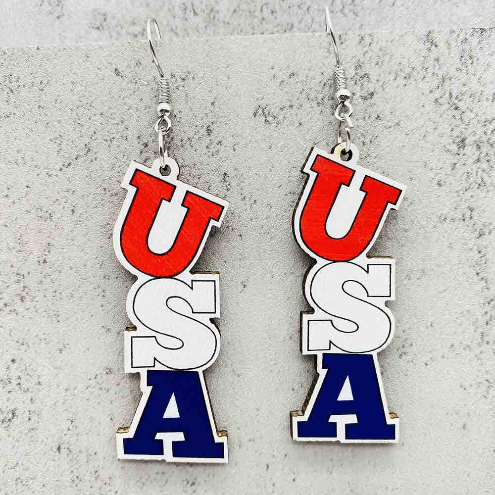 Wholesale American Independence Day LOVE Sunflower Eagle Wooden Earrings