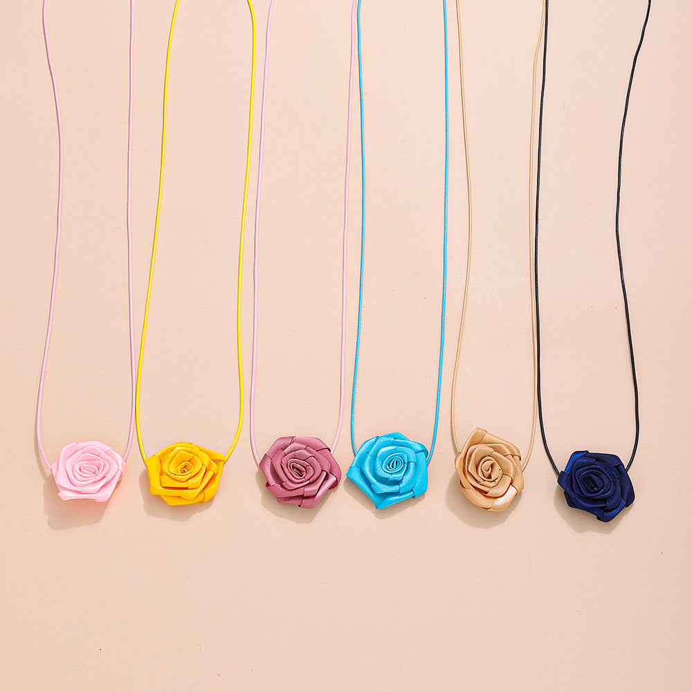 Wholesale Rose Flower Flocking Fabric French Necklaces