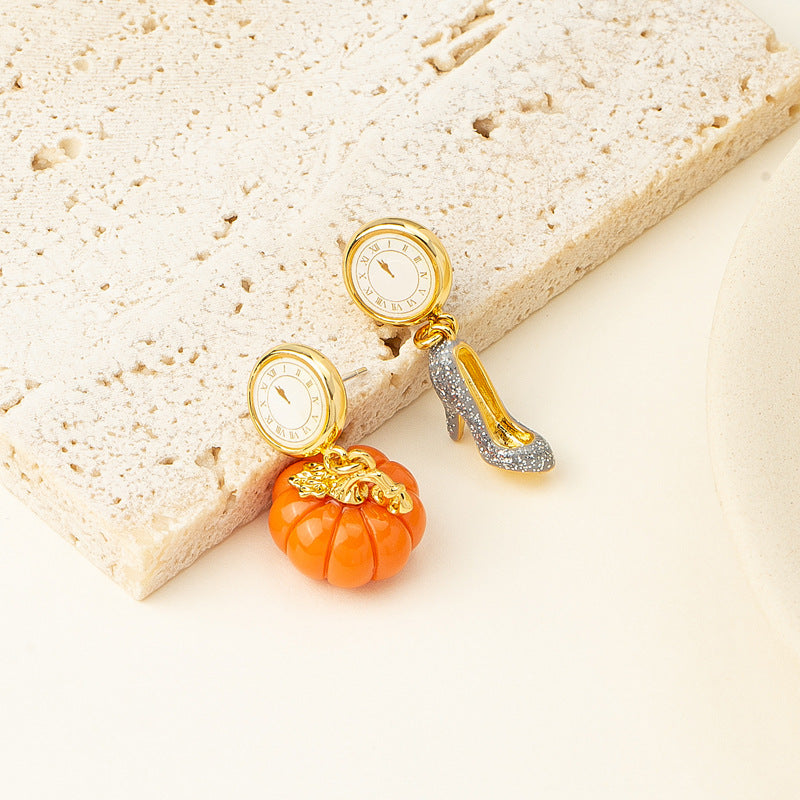 Wholesale Pumpkin Crystal Slippers Creative Clock Earrings