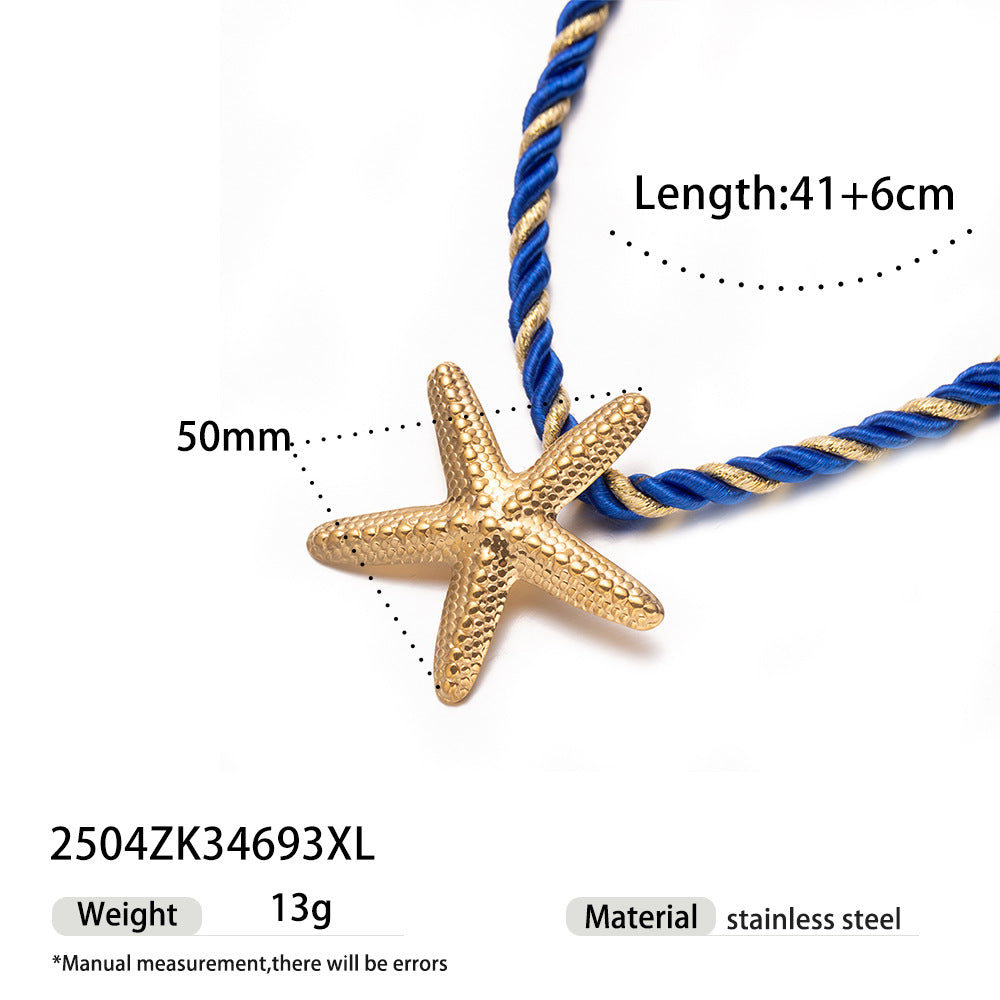 Wholesale Tyna European and American Light Luxury 18K Gold Stainless Steel Conch Sea Star Sun Thick Rope Necklace All-match Cross-border Trendy Jewelry