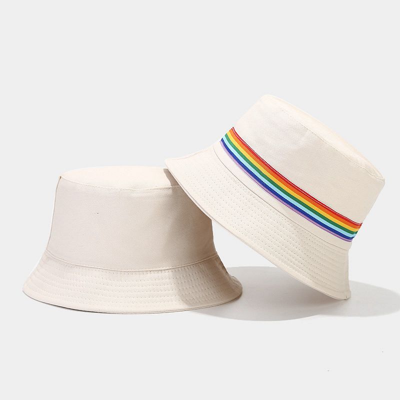 Sombrero de cubo de cinta de arco iris de algodón al por mayor de algodón