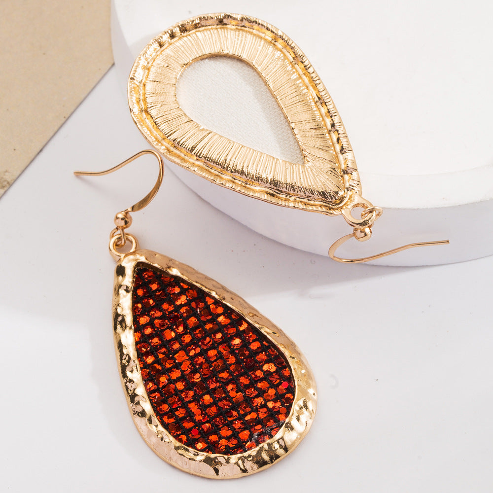Wholesale Leather sequined teardrop earrings