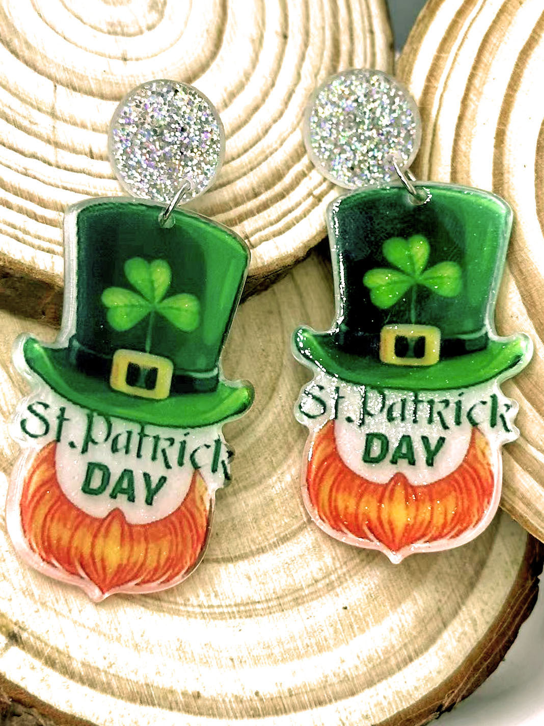 Wholesale St.  Patrick' s Day Green Shamrock Hat Cartoon Acrylic Earrings