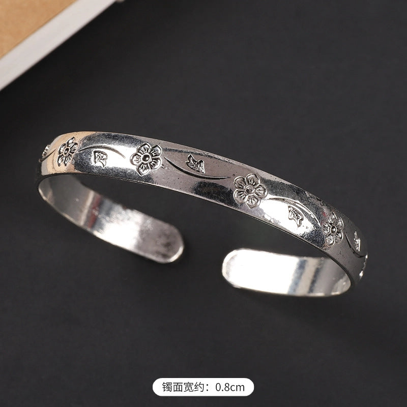Wholesale  ethnic style retro court Chinese carved ancient silver bracelet personality exotic bracelet