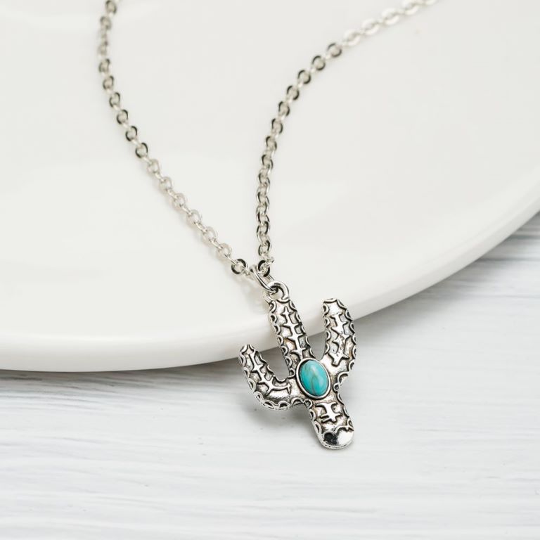 Wholesale 20pcs Turquoise accessories cactus water drop eagle geometric long necklace