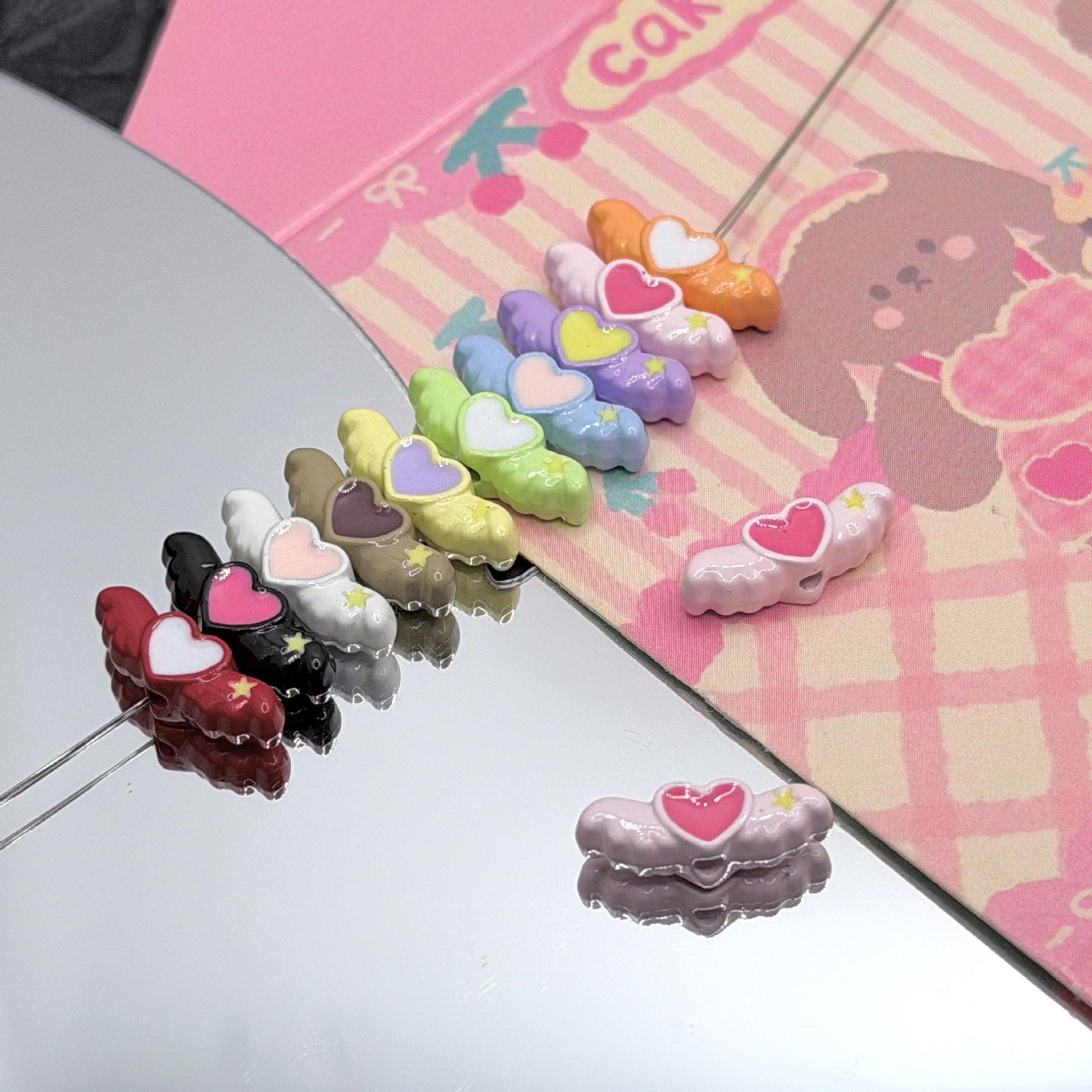 Wholesale 10pcs DIY Dopamine Heart Wings Angel Beaded Alloy Accessories