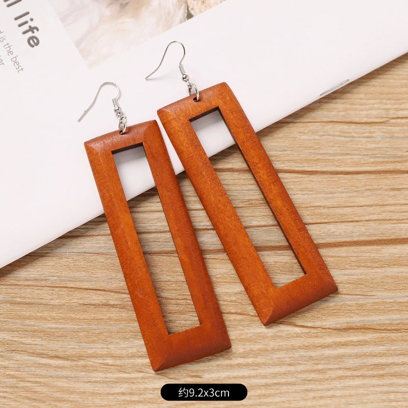 Wholesale Retro wooden exaggerated earrings Chinese ethnic style