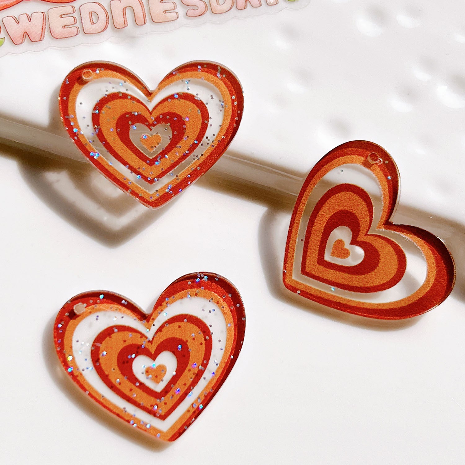 Wholesale 5pcs Acrylic Heart Accessories FlatBack with Holes