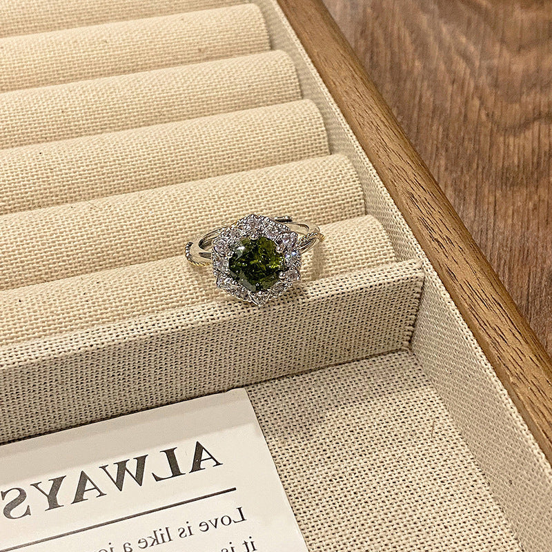 Wholesale Vintage Olive Green Zircon Personalized Open End Ring