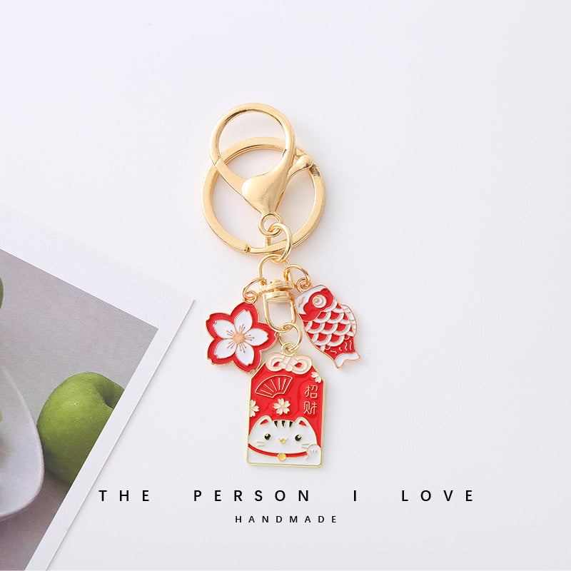Wholesale Sakura Lucky Car Alloy Oil Dripping Keychain Pendant