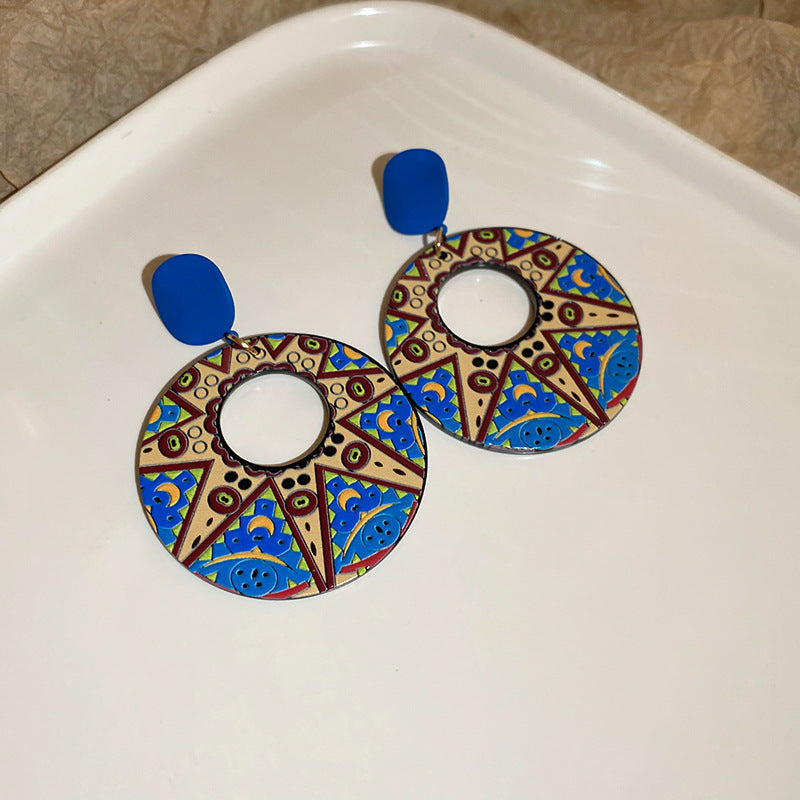 Wholesale Silver Needle French Oil Painting Sunflower Earrings