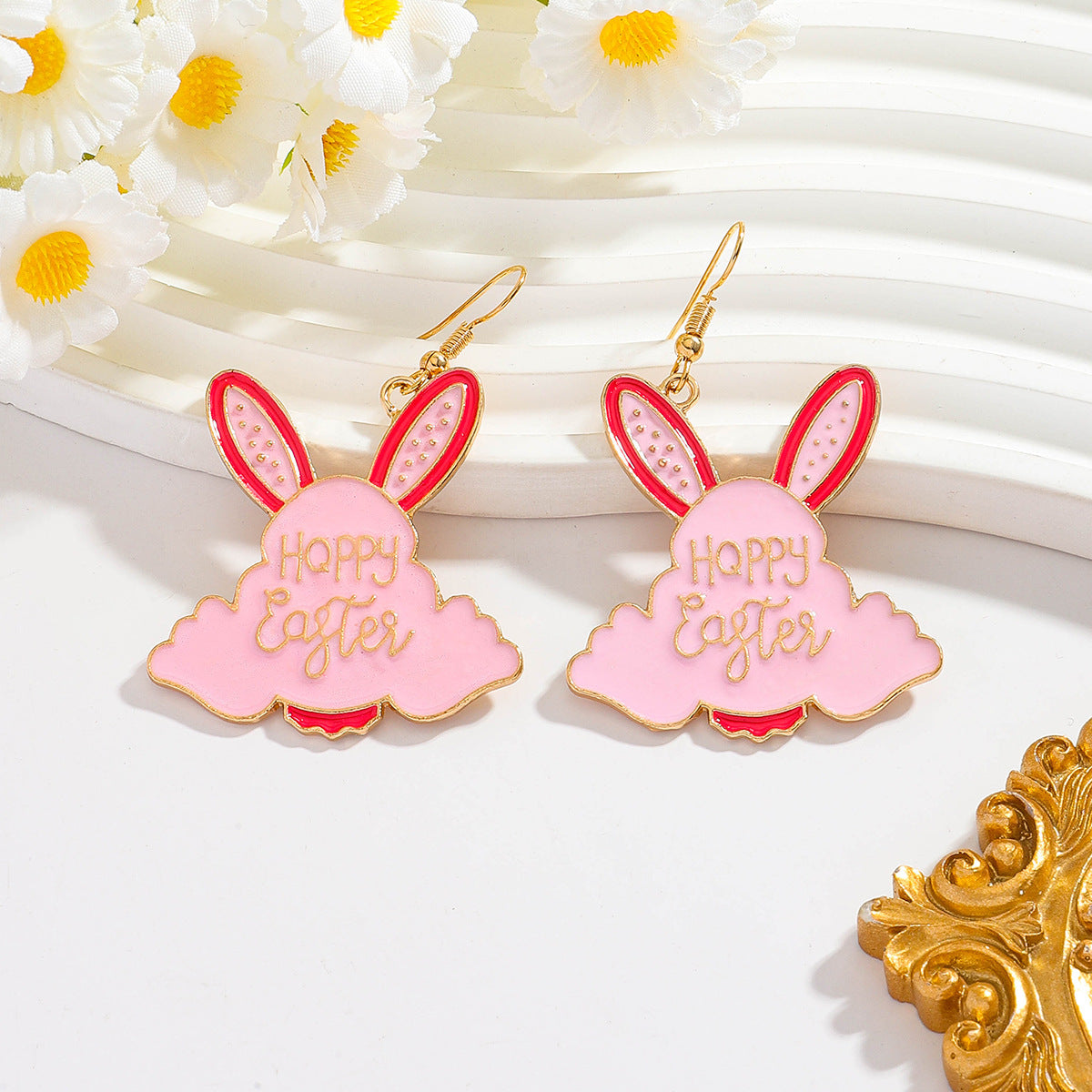 Wholesale Easter Tassel Oil Dripping Rabbit Letter Earrings