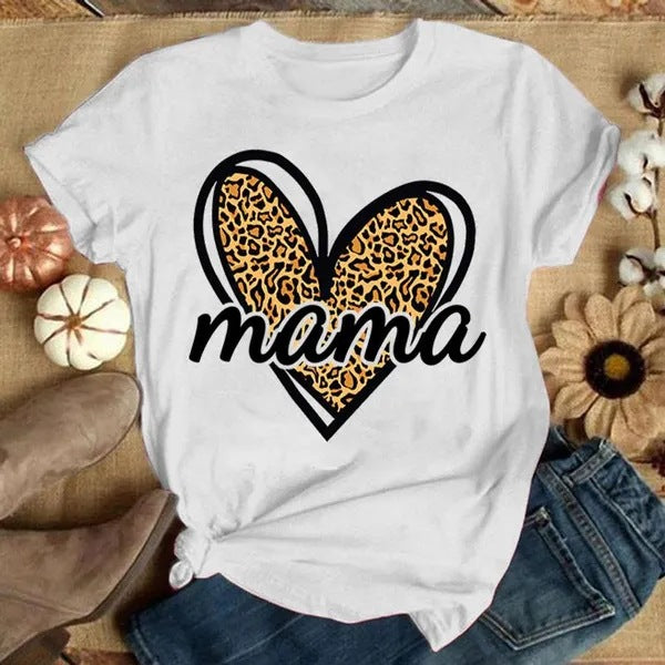 Wholesale Cotton MAMA Mother's Day Love Pattern Round Neck Short Sleeves