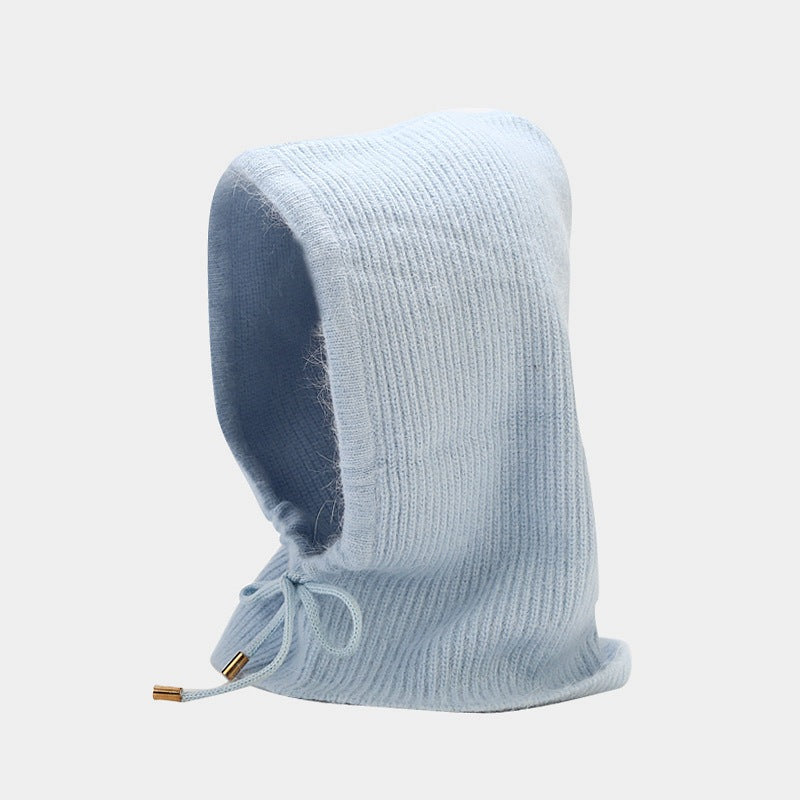 Wholesale 2023 Winter Rabbit Fur Warm Neck Protector Hooded Integrated Knitted Hat Woolen Hat