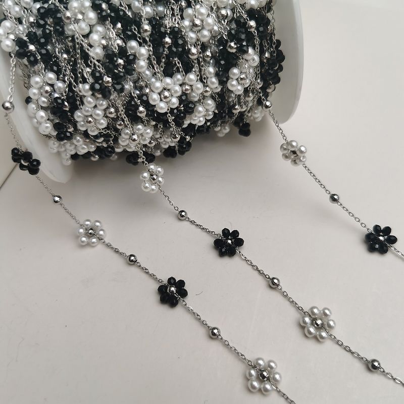 Wholesale DIY Material Golden Cross Titanium Steel Chain Hand-woven Copper Beads Crystal Small Flower Loose Chain Necklace Earrings Accessories