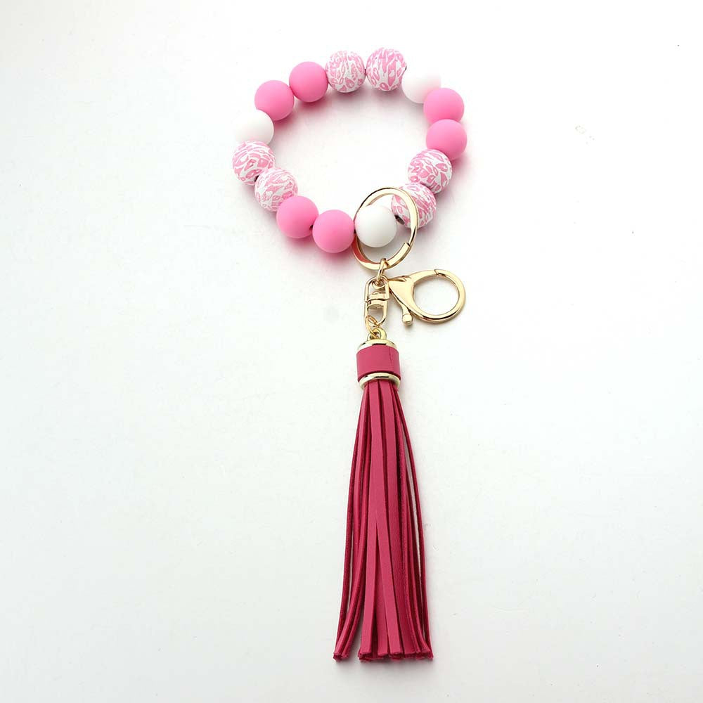 Wholesale Solid Wood Beads Silicone Beads Tassel Pendant Creative DIY Beaded Wrist Keychain