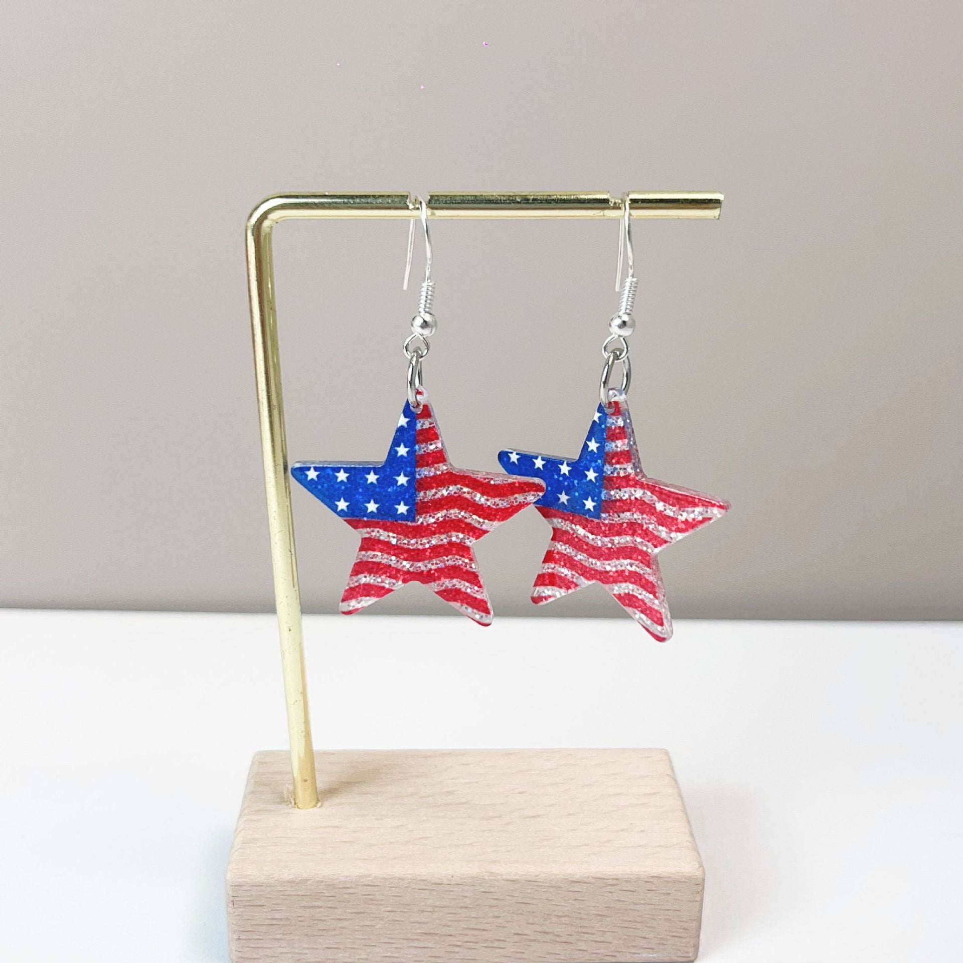 Wholesale Independence Day Flag Red Blue Sunflower Love Earrings