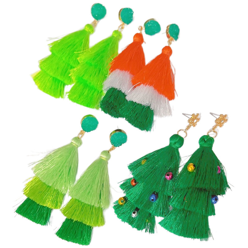 Wholesale Trendy Christmas Tree Bell Tassel Earrings For Women Alloy Hand Woven Long Drop Jewelry Gift Boutique Resale