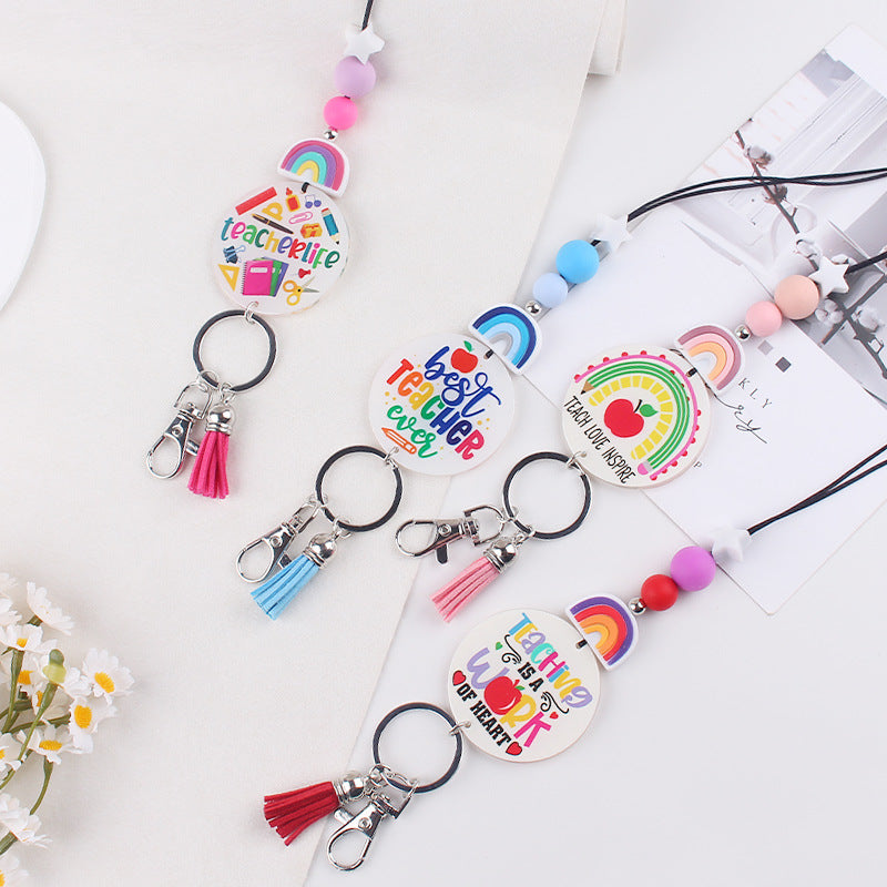 Wholesale Silicone Beaded Lanyard Certificate Necklace Key DIY acrylic sheet Keychain