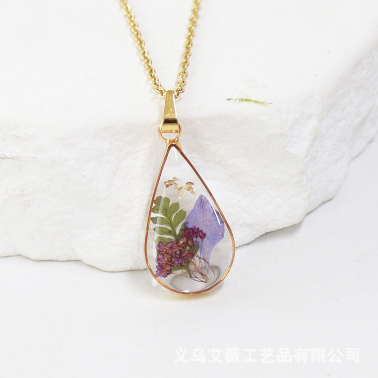 Wholesale 6pcs Teardrop-shaped Real Flower Fashion Necklace