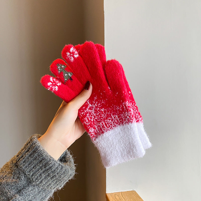 Wholesale Knitted gloves winter fleece-lined thickened cold-proof wool gloves