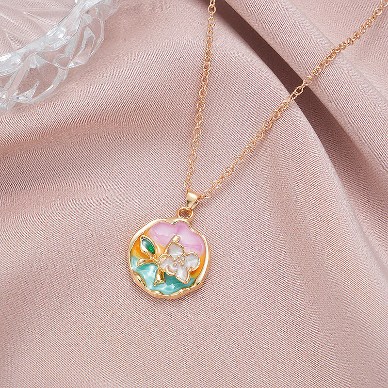 Wholesale Rose oil painting colored pearls colored necklace clavicle chain