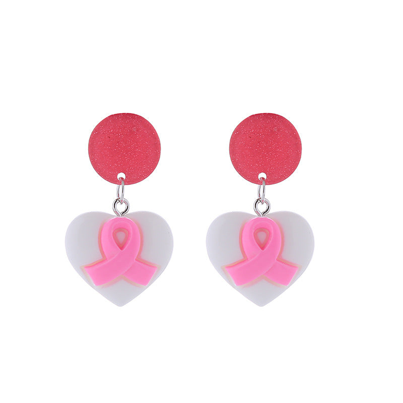 Wholesale Bow Pink Ribbon Preventive Breast Health Resin Earrings