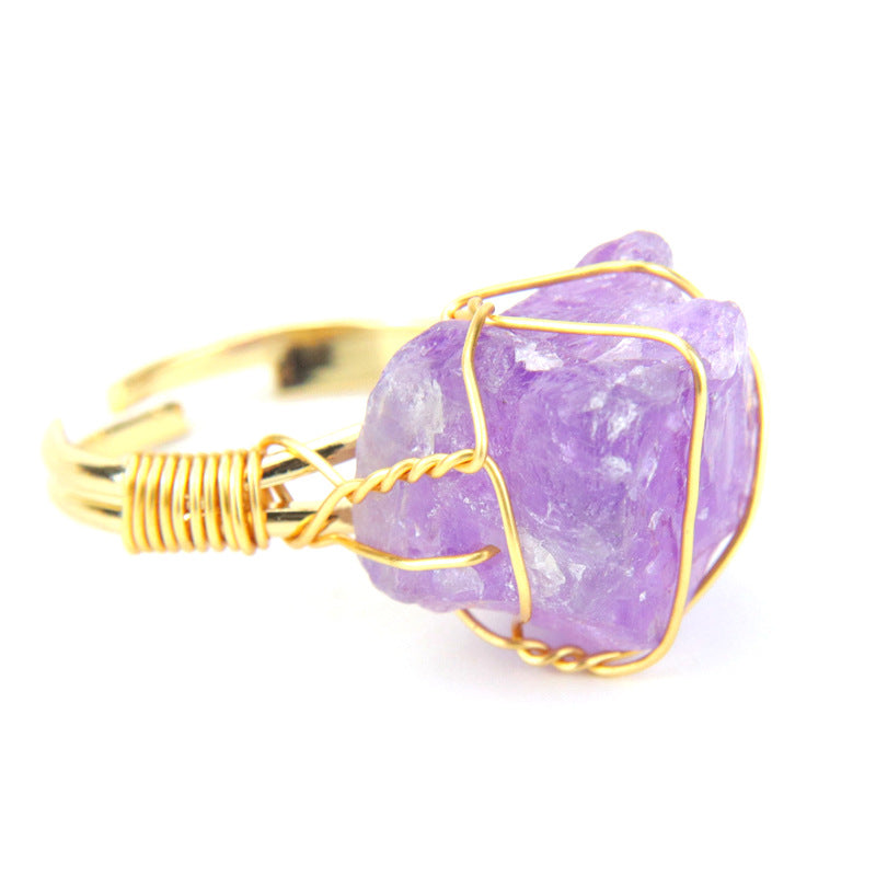 Wholesale The New Statement Hand-wound Rough Stone Agate Ring Is Adjustable